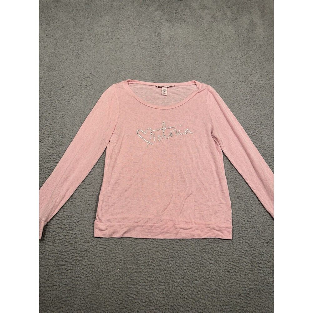 Victoria's Secret Long Sleeve Shirt Pink Heart Valentine's Small S‎ Sheer Light